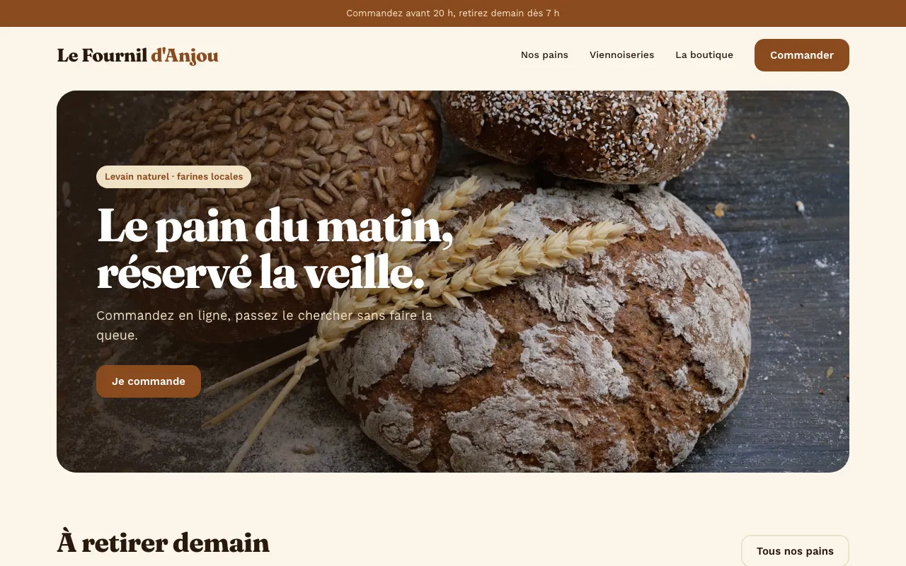 Exemple de site internet pour une boulangerie avec commande en ligne