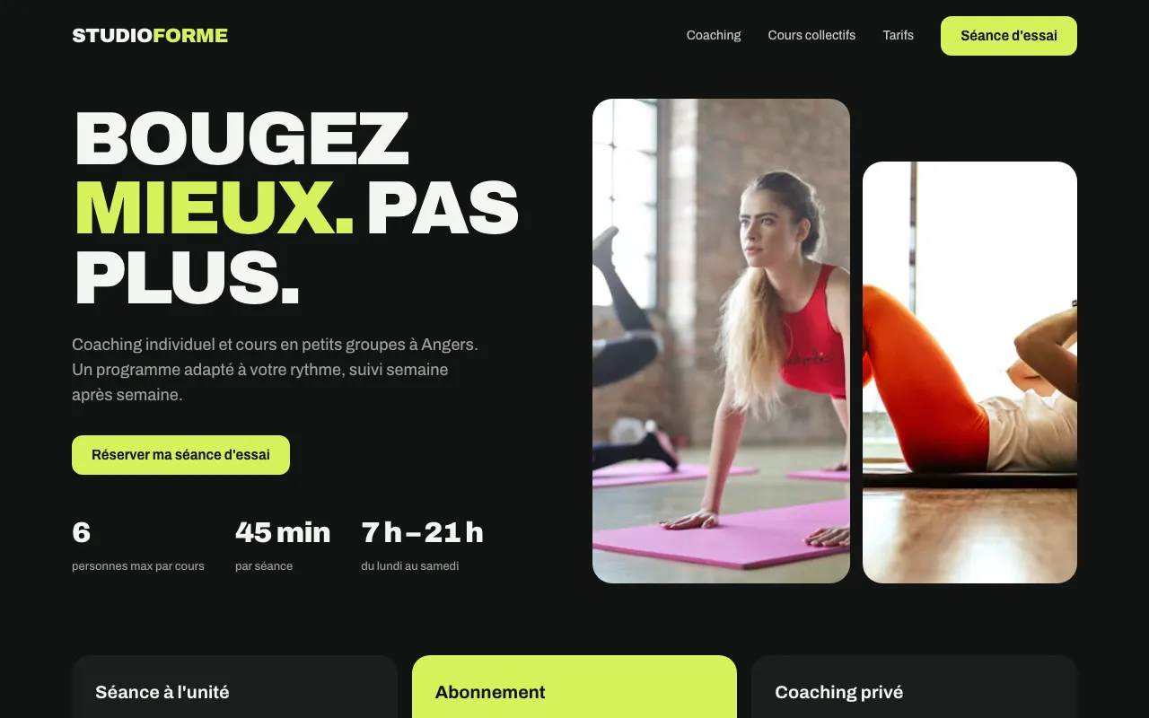 Exemple de site internet pour un coach sportif avec planning des cours