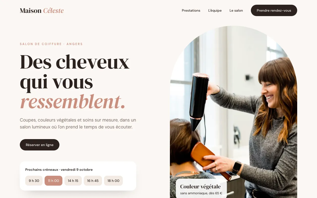 Exemple de site internet pour un salon de coiffure avec prise de rendez-vous