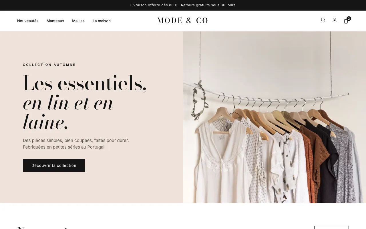 Exemple de site e-commerce pour une boutique de vêtements